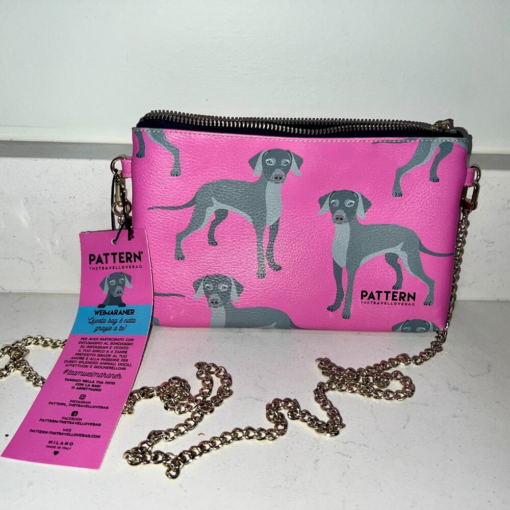 Pink Crossbody Wiemaraner Purse w/ Gold Chain